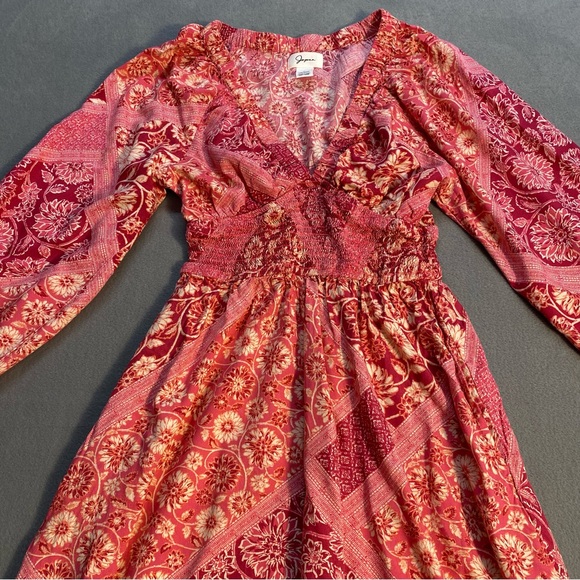 Japna Women’s pink & white Floral long sleeve Maxi Dress, Ruffle hem, V-neck, S - Picture 2 of 11